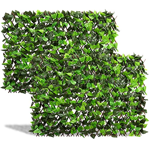 DOEWORKS Expandable Faux Ivy Trellis Fence, Patio Privacy Screen, 2 Pack - color: Mixed Green, size: 16 x 45 in, 2 Panel