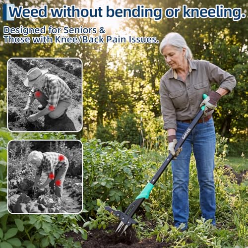 Garvee 40" Long Handle Stand Up Weed Puller - 4-Claw with Ejector Gardening Hand Weeding Tool Easy-Eject Easily Remove Weeds Without Bending, Pulling, or Kneeling.