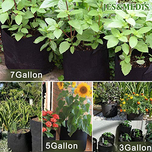 JES&MEDIS 12-Pack 3 Gallon Plant Grow Bags Thick Aeration Non Woven Fabric Flower Vegetable Pots with Handles Garden Container Black (3 Gallon_12 Pack) - size: 3Gallon_12Pack