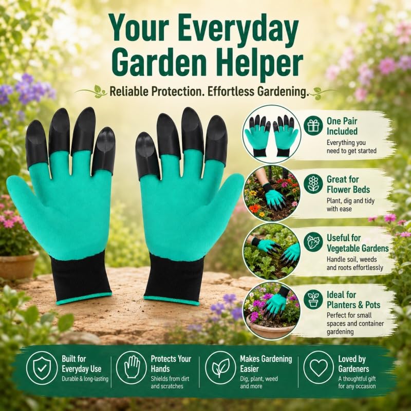 1Pair Gardening Gloves with Claws, Latex Anti Prick Protection, for Digging Soil, Planting Vegetables and Flowers, Forestry