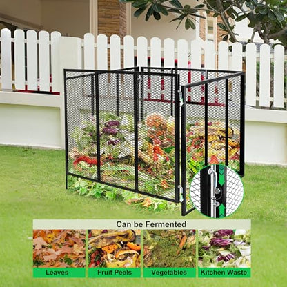 Large Metal Wire Mesh Compost Bin Outdoor with Lid, 172 Gallon, Black