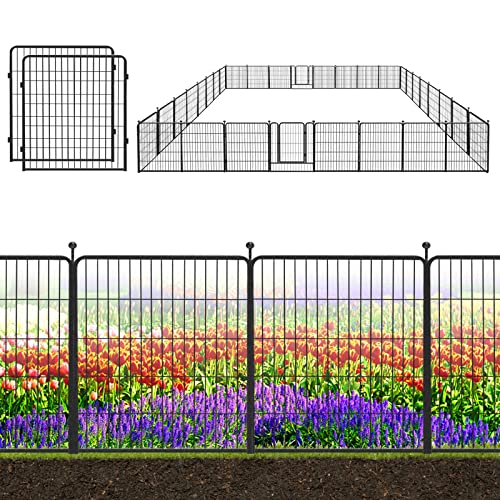 Decorative Black Metal Fencing Garden Fence with Gate, 73ft(L) 32in(H) 32 Fence Panels No Dig Fence Rustproof Animal Barrier Fence Temporary Dog Panels Fencing Outdoor - size: 73ft-32"H(28 Panels+4 Gates)