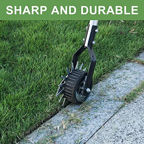 BARAYSTUS Wheel Rotary Edger Lawn Tool, Grass Edge Trimmer, Sidewalk Manual Lawn Edger, Strong 3 Sections Stainless Steel Handle with Cushion Grip, 58.3-Inch - color: black