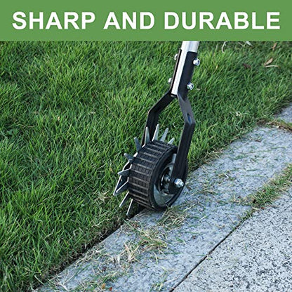 BARAYSTUS Wheel Rotary Edger Lawn Tool, Grass Edge Trimmer, Sidewalk Manual Lawn Edger, Strong 3 Sections Stainless Steel Handle with Cushion Grip, 58.3-Inch - color: black