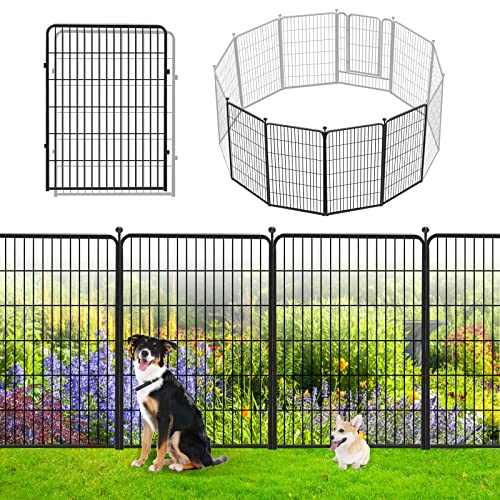 Decorative Black Metal Fence Garden Fence with Gate, 8.96ft(L) 40in(H) 4 Panels Fence Panels No Dig Fence Rustproof Animal Barrier Fence Temporary Fencing for Dogs - size: 8.96ft-40"H(4 Panels+4 Rods)