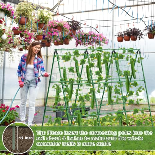Cucumber Trellis for Raised Beds, 45 x 53 Inch Adjustable Size A-Frame Garden Trellis for Climbing Plant Outdoors with Climbing Net and Plant Support Clip for Vegetable Grape Tomato Bean Pea - size: 1pack 45 x 53 Inch