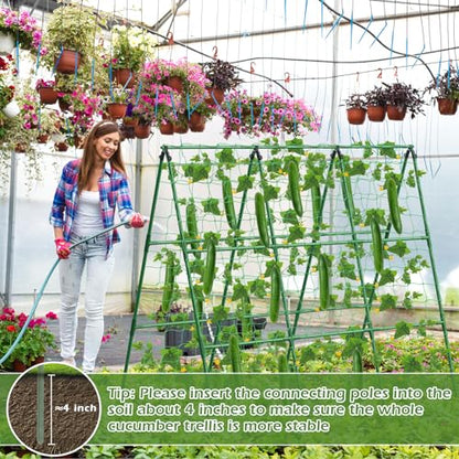 Cucumber Trellis for Raised Beds, 45 x 53 Inch Adjustable Size A-Frame Garden Trellis for Climbing Plant Outdoors with Climbing Net and Plant Support Clip for Vegetable Grape Tomato Bean Pea - size: 1pack 45 x 53 Inch