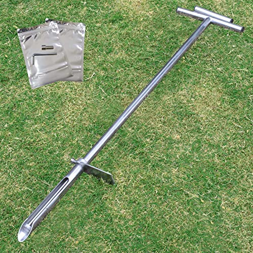 Soil Probe 40 Inch with 2 Bags, Soil Sample Probe with Ejector for Lawn House Plants, T-Handle Soil Sampler Probe Rod with Pedal, Stainless Steel Soil Test Kits Tool for Soil Sampling - size: 40"