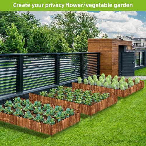 LINSHRY Wood Garden Edging Fence, Flower Bed Edging Borders, 8in H x 4ft L - size: 8in (H) x 4ft (L)