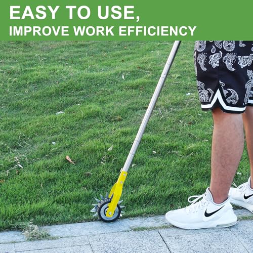 BARAYSTUS Wheel Rotary Edger Lawn Tool, Grass Edge Trimmer, Sidewalk Manual Lawn Edger, Strong 3 Sections Stainless Steel Handle with Cushion Grip, 58.3-Inch - color: Yellow