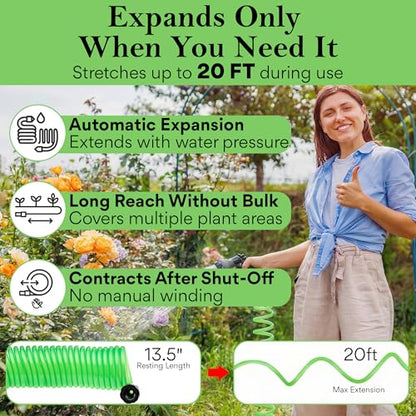 SpaceSaver Garden Hose w/Nozzle 3/8-in x 25-ft, Transparent Green - color: Green - with Nozzle
