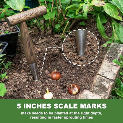 Haliaeetus Dibbler Garden Tool, 5'' Depth Mark Bulb Dibber for Sowing Seeds