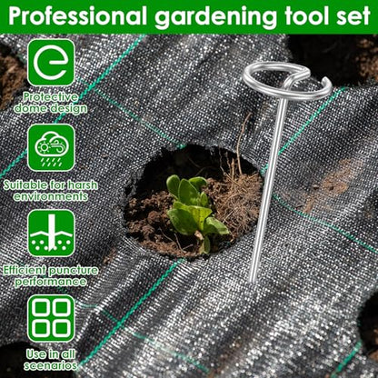 240 Pcs Landscape Fabric Pins 6 inch, Thickened 8 Gauge Circle Top Garden Stakes, Landscape Staples Pins with 2 Puller Hooks for Tent Weed Barrier Fabric Plant Cover Landscape Pins Stronger - size: 6inch-240pcs