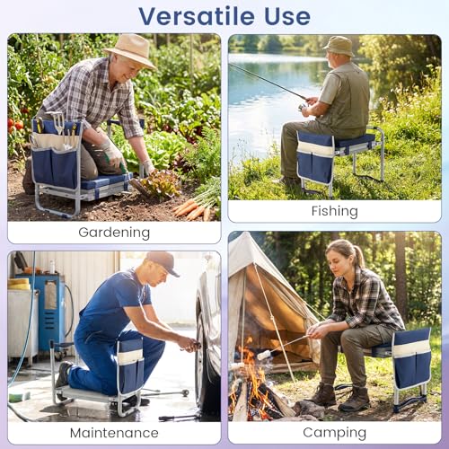 GIANTEX Garden Kneeler & Seat, Heavy-Duty Garden Bench, Navy with 1 Bag - color: Navy Blue, size: 21" x 12" x 17"
