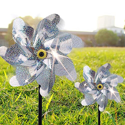 BATTIFE Preassembled Reflective Pinwheels for Yard & Garden, Silver, 10Pack - color: Silver, size: 10 Pack