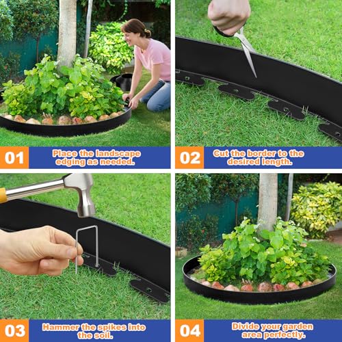 4 Inch x 66 FT (Multiple Sizes Available) Landscape Edging, Garden Edging Borders with 70pcs Upgrade Stakes, Flexible No Dig Plastic Garden Border for Lawn, Landscaping, Flower Beds, tree and Yard - size: 4IN x 66FT