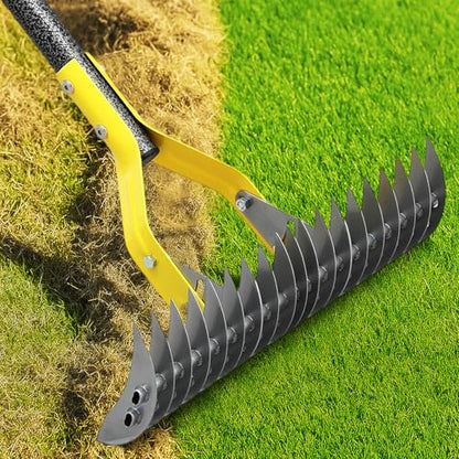 Manual Thatch Rake, 15" Dual-Sided Head with 19 Sharp Tines,55" Adjustable - size: 55''