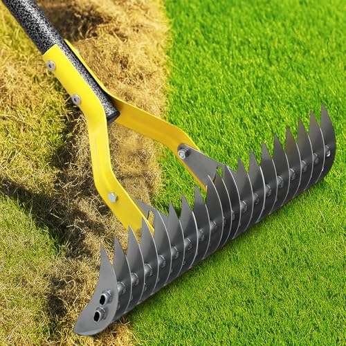 Manual Thatch Rake, 15" Dual-Sided Head with 19 Sharp Tines,70" Adjustable - size: 70''
