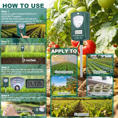 Soil Test Kit,7-in-1 Soil Moisture Meter for Indoor and Outdoor Plants