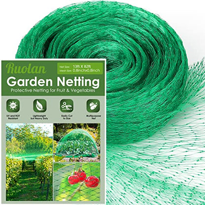 Ruolan Bird Netting for Garden Protect Vegetable Plants and Fruit Trees13X82Ft,Plastic Trellis Netting for Birds, Deer,Squirrels and Other Animals - size: 13X82