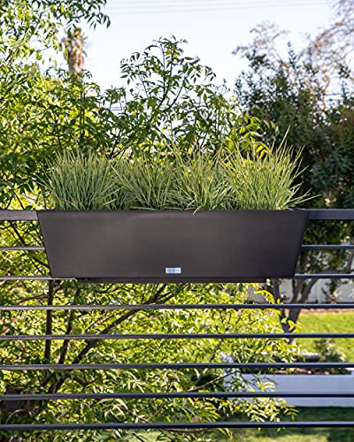 Veradek Pure Series Railing Planter - Tapered Window Box with Bracket - color: Black, size: 36 inch