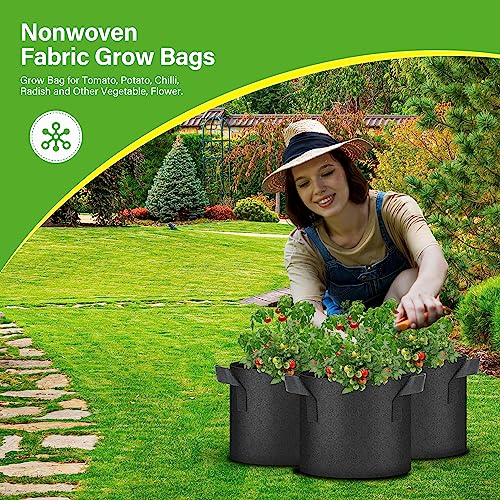HealSmart 6-Pack 3 Gallon Nonwoven Grow Bags, Aeration Fabric Pots with Handles, Suitable for Garden Fruits, Vegetables and Flowers, Black - color: Black, 6 Pack, size: 3 Gallon