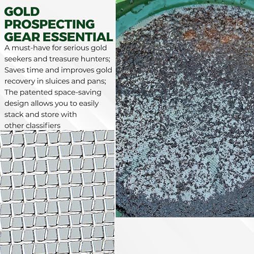 SE 13.25 Inch Wide Stackable Classifier Gold Prospecting Pan - 1/20 Inch Stainless Steel Mesh Sifting Pan, Green - size: 1/20 inch, style: Pans