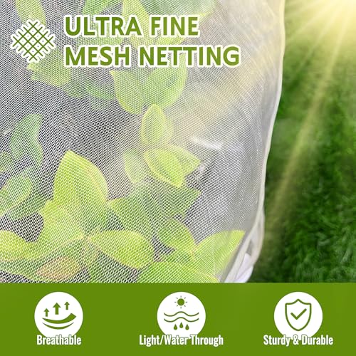 2 Pack Fruit Tree Netting Bags with Zipper and Drawstring, 8 x 8ft Ultra Fine Mesh Garden Netting Plant Cover, Bird Netting for Blueberry Bushes, Fruit Trees, Flowers (White, 8 x 8 ft) - color: White, size: 8 x 8 ft