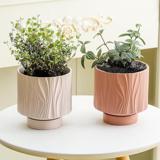UBEE Ceramic Plant Pots for Indoor Plant, 5.5 inch Succulent Pot with Drainage Hole and Saucer, Flower Pot for Garden Home Desktop Office, Terracotta - color: Terracotta