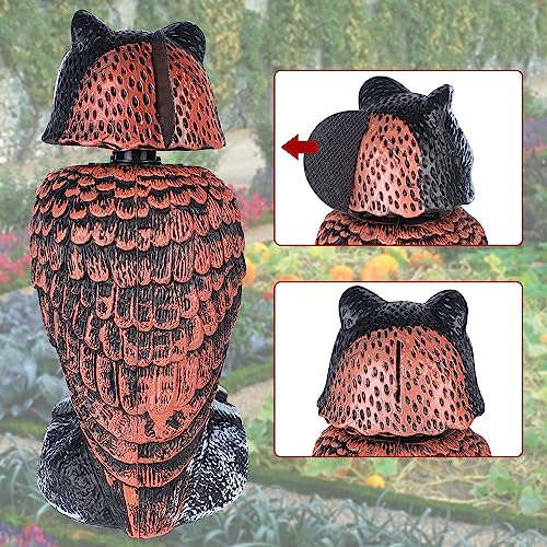 Hausse 2 Pack Fake Owl Decoy Bird Scarecrow Sculpture, Rotating Head Plastic Owl Bird Deterrents, Nature Enemy Horned Pest Repellent for Outdoor Garden Yard - size: 2 Pack, 10.6 Inch