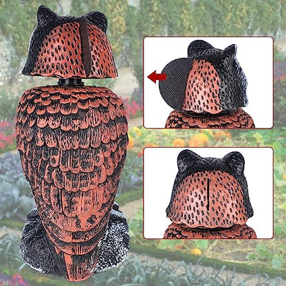 Hausse 2 Pack Fake Owl Decoy Bird Scarecrow Sculpture, Rotating Head Plastic Owl Bird Deterrents, Nature Enemy Horned Pest Repellent for Outdoor Garden Yard - size: 2 Pack, 10.6 Inch