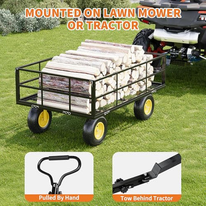 3-in-1 Heavy-Duty Steel Garden Cart, 1200 Lbs Garden Wagon, with 13 Inch All-Terrain Tires and Removable Mesh Side Panels, 180° Rotating Handle, Metal Multi-Function Carts, Outdoor Gardens Wagon Cart - color: Black + Yellow, size: 1200 Lb