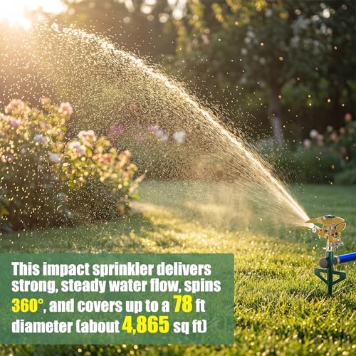 LemonRoad 2 Pack Impact Sprinkler for Yard on Spike Base, Heavy Duty Metal Impact Sprinkler Head with 360° Adjustable Spray for Large Area Lawn & Yard Irrigation