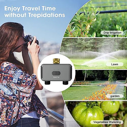 WiFi Hose Timer with Brass Inlet, 2-Zone Sprinkler Timer for Irrigation - color: Black, size: 2 Outlets - T