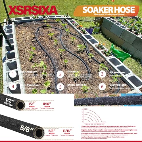 10FT 1/2" Heavy-Duty Soaker Hose with Solid Brass Connectors, Ultra-Flexible Even Water Flow - size: 10 FT