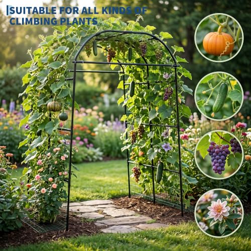 Garvee Metal Garden Arch Trellis, 7.2Ft Black for Raised Beds - size: 7.2x6x5.5FT