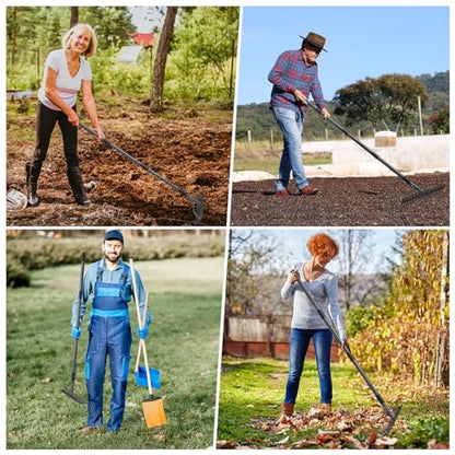 63'' Bow Rake Heavy Duty Garden Rake with Stainless Steel Handle, Tines Metal Head Rake Tool for Loosening Soil Gathering Leaf Leveling Lawn Farming Land Management Yarn Thatch Rake - size: 63"