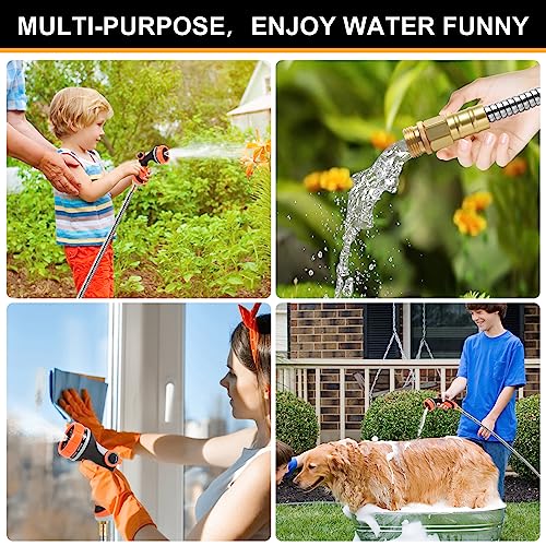 Metal Garden Hose 50 ft with 10 Function Sprayer Nozzle, Lightweight Stainless Steel Water Hose with 3/4" Solid Fittings, Flexible Kink Free Leak Proof for Yard, Patio, Outdoor & Car washing - size: 50ft