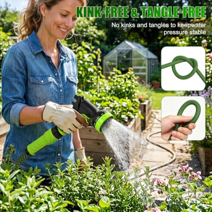 NON-EXPANDABLE Garden Hose 50ft x5/8'', Heavy Duty Flexible Water Hose with 10-Function Sprayer, Lightweight, Leak Proof, Durable Fabric Skin, Pressure Resistant for Yard, Outdoor - size: 50ft