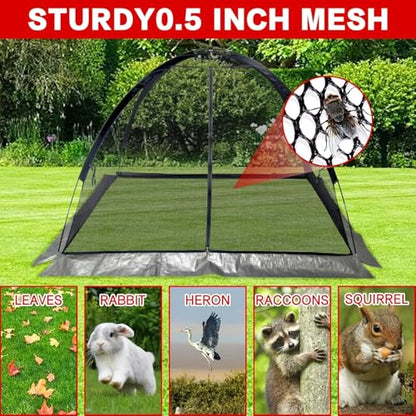 Heavy Duty Nylon Pond Cover Net 10x8 FT - Zippered Dome Mesh - size: 10x8FT