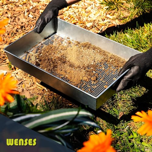 Wide Soil Sifter, 3/8-inch Galvanized Garden Sieve with Gloves - size: 3/8 inch