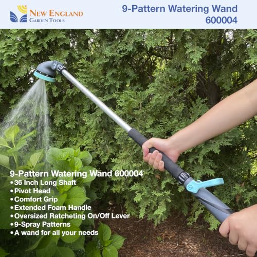 9-Pattern 36-inch Watering Wand 600004, 270° Pivot Head, Heavy-Duty Hose End Sprayer w/Lever Control for Fruit Trees, Yard Work, & Car Cleaning, Fits Outdoor Garden Hoses, by New England Garden Tools - size: 36 Inch - 9 Pattern