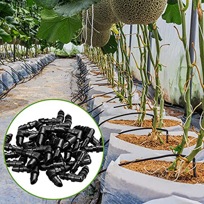 JAYEE 50 Pack Drip Irrigation 1/4' Barbed Elbow Fittings, Barbed Connectors Fits Universal 1/4 Inch Tubing, Irrigation Elbow for Sprinkler System - size: 50P-Elbow