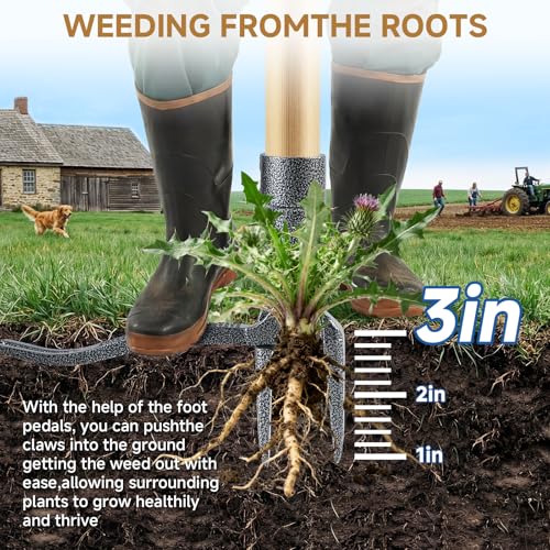 Long Handle Weed Pulling Tool, 46" Standing Weeder - Ergonomic Root Removal for Easy Gardening, Reduces Bending for Senior and Back Comfort