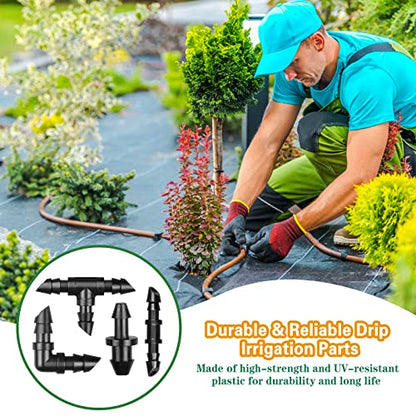 Gardrip 1/4 Inch Drip Irrigation Fittings Kit：140 Pieces Drip Irrigation Parts with Sharp End for 1/4" Irrigation Tubing Barbed Connectors for Home Garden 65 Couplings 50 Tees 10 Elbows 15 Goof Plugs - color: Sharp Barbed Fittings-140P