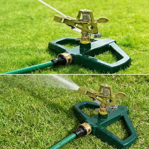 Heavy Duty Pulsating Impact Lawn Sprinkler with Metal Base,All Metal Adjustable Rotating Circular Impulse Lawn Sprinkler for Medium to Large Areas, Coverage up to 5,800 Sq. Ft