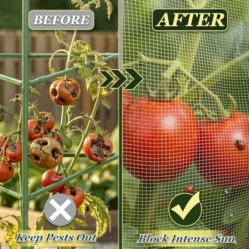 3PCS Garden Bird Netting for Square Tomato Cage with Zipper & Drawstring - size: 17.7x17.7x59in