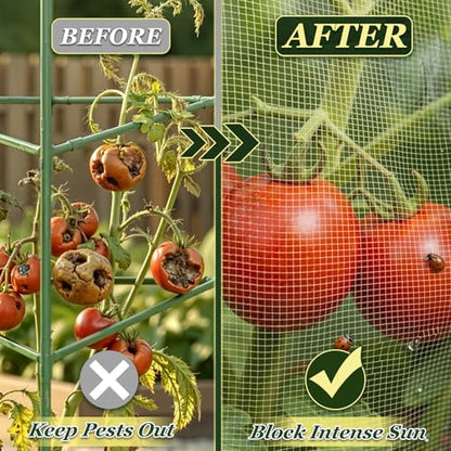 3PCS Garden Bird Netting for Square Tomato Cage with Zipper & Drawstring - size: 17.7x17.7x59in