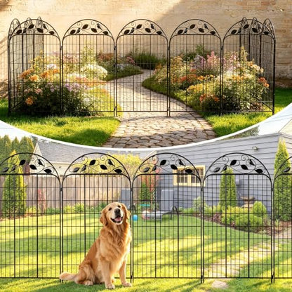 Decorative Garden Fence, 48in H x 27ft L Arched Metal Animal Barrier Fence, Rustproof Dog Fence Outdoor, 12 Panels Sturdy No Dig Garden Border Fence for Flower Beds, Landscaping and Yard - size: 12 Panels-48in(H)x27ft(L)-Dome