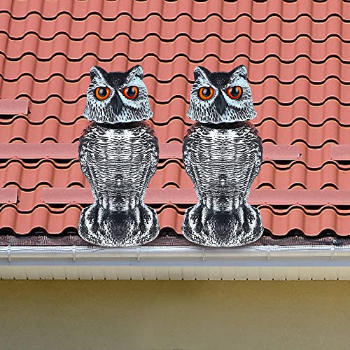 Hausse 2 Pack Fake Owl Decoy Bird Scarecrow Sculpture, Rotating Head Plastic Owl Bird Deterrents, Nature Enemy Horned Pest Repellent for Outdoor Garden Yard - size: 2 Pack, 10.6 Inch